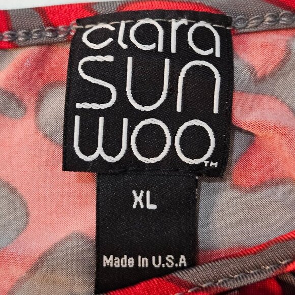 Clara Sunwoo Top XL Red & Gray Abstract Print, Side Tie Maximalism - Picture 6 of 9